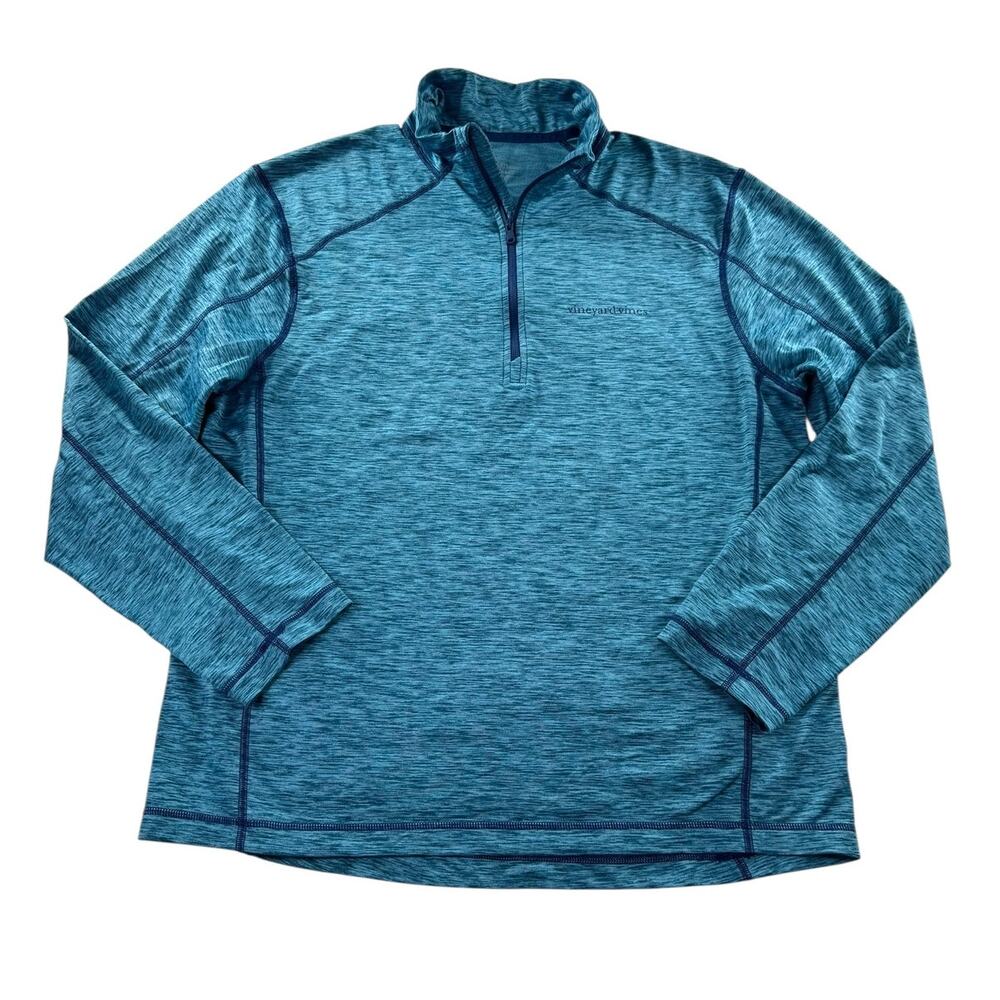 Vineyard Vines Performance 1/4 Zip Mens M Blue Golf Pullover Heathered Mock Neck